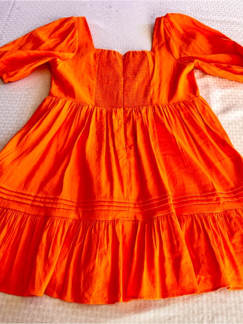 Gianni Bini Orange Linen Blend Babydoll Dress Puff Sleeve Cottagecore 12 - Picture 4 of 16